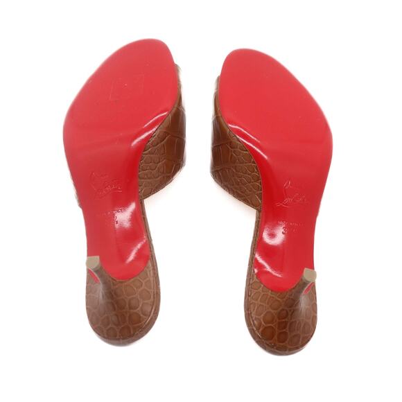 Christian Louboutin East 55 Croc Embossed Leather Heeled Slides Size 37.5 - Picture 6 of 8